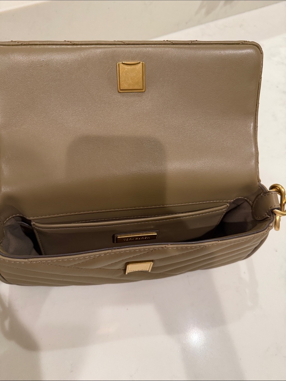 Tory Burch Quilted Crossbody Bag in Taupe Brown with Gold Hardware - Picture 3 of 3